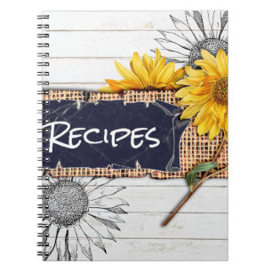 Rustic Wood en Burlap Sunflower Recipe Notitieboek