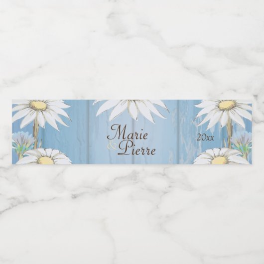 Rustic Wood en Daisies Waterfles Etiket (Enkel label)