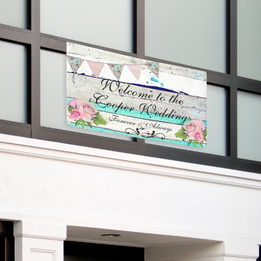 Rustic Wood en Floral Wedding Banner (Buitenkant Gebouw)