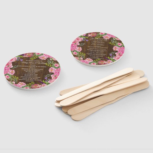 Rustic Wood en Floral Wreath Wedding Programme Fan Handwaaier (Niet-gemonteerd)
