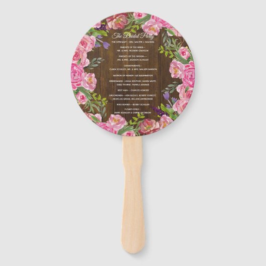 Rustic Wood en Floral Wreath Wedding Programme Fan Handwaaier (Achterkant)