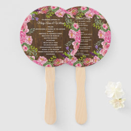 Rustic Wood en Floral Wreath Wedding Programme Fan Handwaaier