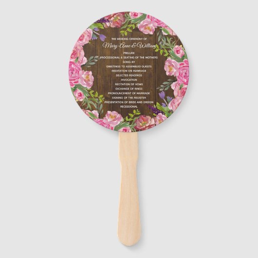 Rustic Wood en Floral Wreath Wedding Programme Fan Handwaaier (Voorkant)