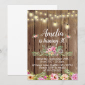 Rustic Wood en Flowers Birthday Uitnodiging (Voorkant / Achterkant)