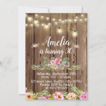 Rustic Wood en Flowers Birthday Uitnodiging