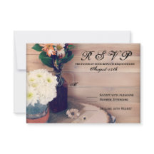 Rustic Wood en Flowers Wedding RSVP-kaarten