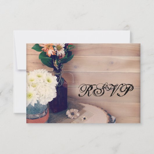 Rustic Wood en Flowers Wedding RSVP-kaarten RSVP Kaartje (Achterkant)