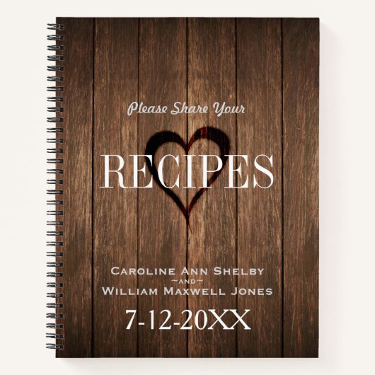 Rustic Wood en gegraveerde hartrecepten Notitieboek (Voorkant)