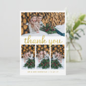 Rustic Wood en Gold Wedding Hartelijk dank | 4 Fot Bedankkaart (Staand voorkant)