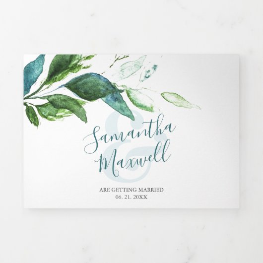 Rustic Wood en Greenery allemaal in één bruiloft Drieluik Uitnodiging (Cover)