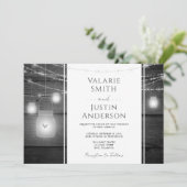 Rustic Wood en Jar Lights Wedding Invitation Kaart (Staand voorkant)