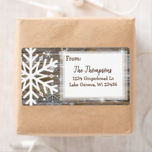 Rustic Wood en kerstsnowflakes Adres Etiket (Insitu)