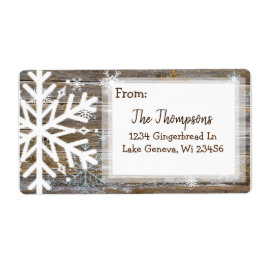 Rustic Wood en kerstsnowflakes Adres Etiket