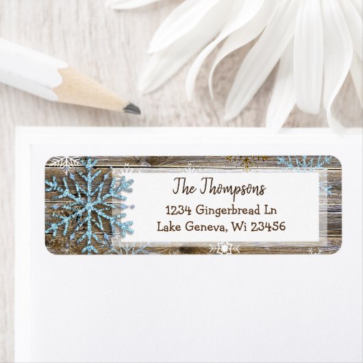 Rustic Wood en kerstsnowflakes Adres Etiket (Insitu)