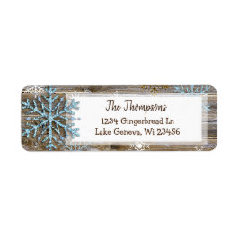 Rustic Wood en kerstsnowflakes Adres Etiket