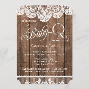 Rustic Wood en Lace Baby Q Shower Invitation Kaart