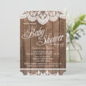 Rustic Wood en Lace Baby shower Invitation Kaart (Staand voorkant)