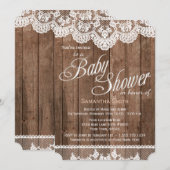 Rustic Wood en Lace Baby shower Invitation Kaart (Voorkant / Achterkant)