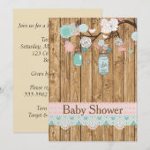 Rustic Wood en Lace Baby shower Invitation Kaart (Voorkant / Achterkant)