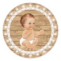 Rustic Wood en Lace Baby shower Sticker