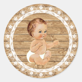 Rustic Wood en Lace Baby shower Sticker