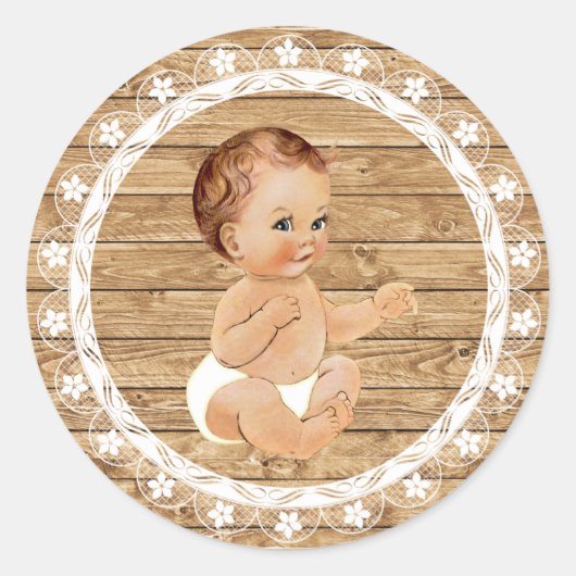 Rustic Wood en Lace Baby shower Sticker (Voorkant)