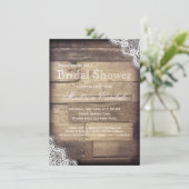 Rustic Wood en Lace Bridal Shower Invitations Kaart (Staand voorkant)