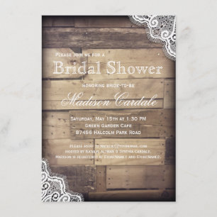 Rustic Wood en Lace Bridal Shower Invitations Kaart