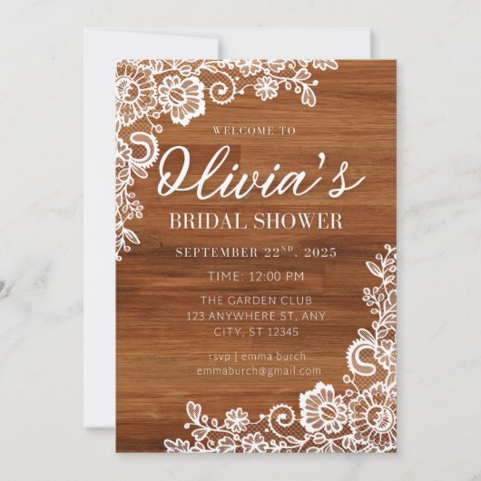 Rustic Wood en Lace Bridal Shower Kaart (Voorkant)