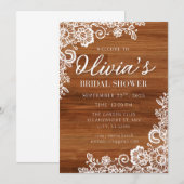 Rustic Wood en Lace Bridal Shower Kaart (Voorkant / Achterkant)