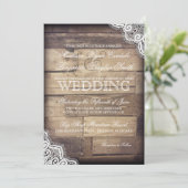 Rustic Wood en Lace Country Wedding Invitations Kaart (Staand voorkant)