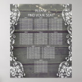 Rustic Wood en Lace Lights Wedding Seating Chart Poster (Voorkant)