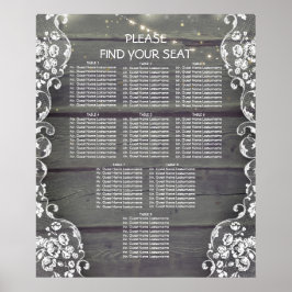 Rustic Wood en Lace Lights Wedding Seating Chart Poster