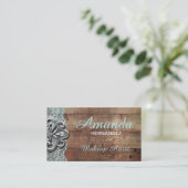 Rustic Wood en Lace Makeup Artist Visitekaartje (Staand voorkant)