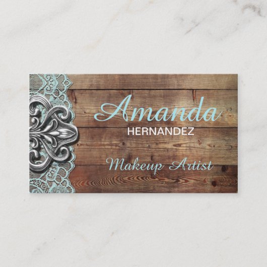 Rustic Wood en Lace Makeup Artist Visitekaartje (Voorkant)