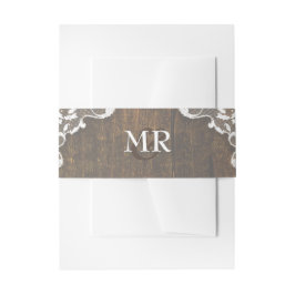 Rustic Wood en Lace Monogram Wedding Belly Bands Uitnodigingen Wikkel