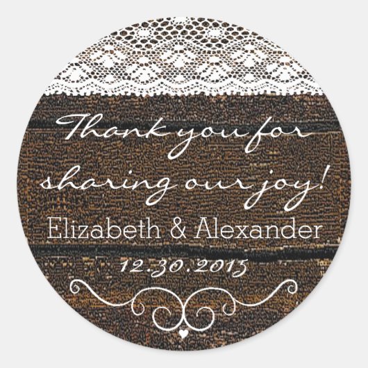 Rustic Wood en Lace- Ronde Sticker (Voorkant)