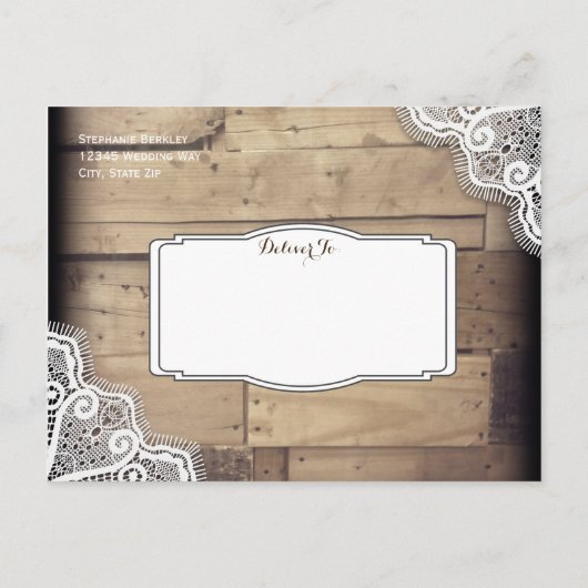 Rustic Wood en Lace Save the Date Briefkaarten (Achterkant)