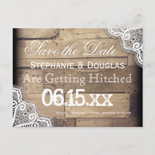 Rustic Wood en Lace Save the Date Briefkaarten (Voorkant)