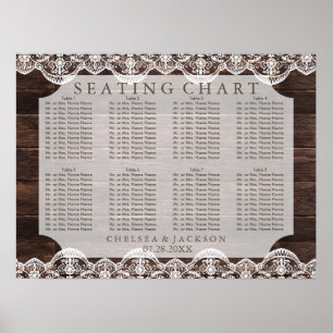 Rustic Wood en Lace - Seating Chart Poster