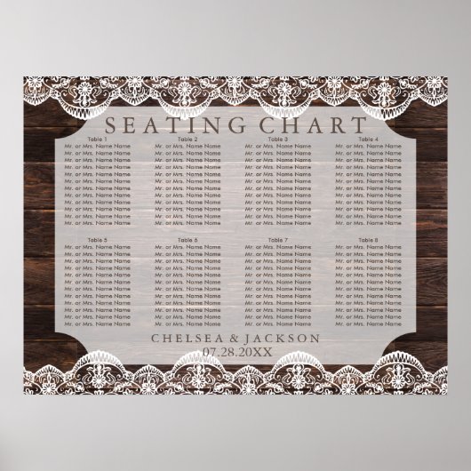 Rustic Wood en Lace - Seating Chart Poster (Voorkant)