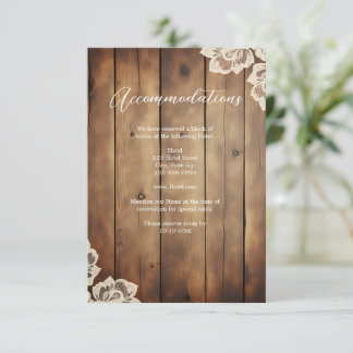 Rustic Wood en Lace Trouwaccommodatie Informatiekaartje