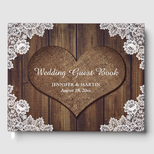 Rustic Wood en Lace Wedding Guest Book Gastenboek (Voorkant)