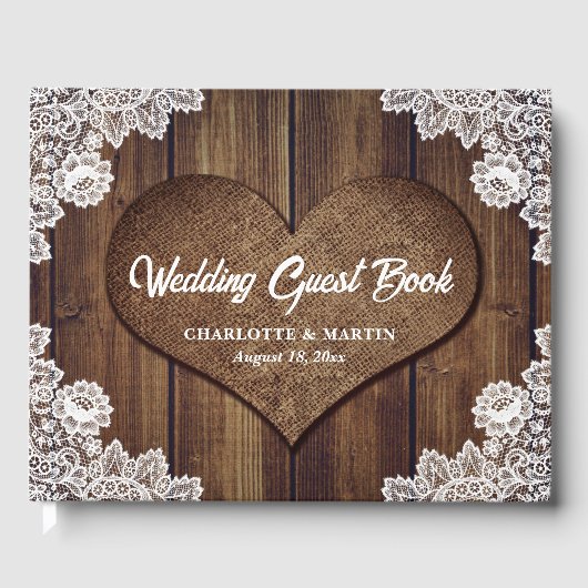 Rustic Wood en Lace Wedding Guest Book Gastenboek (Voorkant)