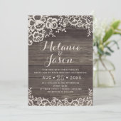 Rustic Wood en Lace Wedding Invitation Kaart (Staand voorkant)