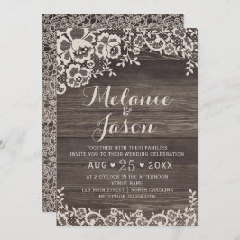 Rustic Wood en Lace Wedding Invitation Kaart