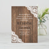 Rustic Wood en Lace Wedding Invitation Kaart (Staand voorkant)