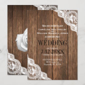 Rustic Wood en Lace Wedding Invitation Kaart (Voorkant / Achterkant)