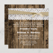 Rustic Wood en Lace Wedding Invitation Kaart (Voorkant / Achterkant)