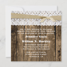 Rustic Wood en Lace Wedding Invitation Kaart